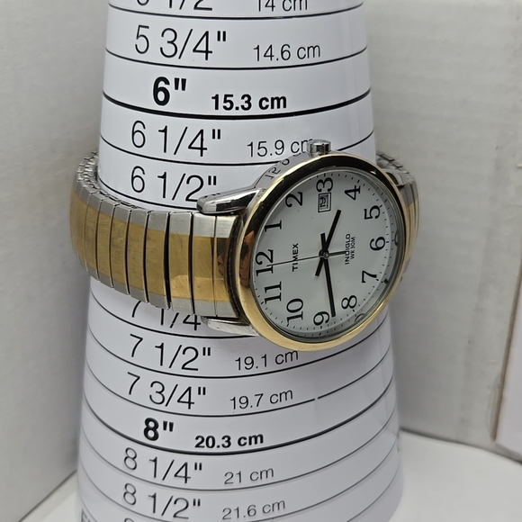 Mens Timex R6 Date Indiglo Two Tone Quartz Analog Watch New Battery - Picture 6 of 13